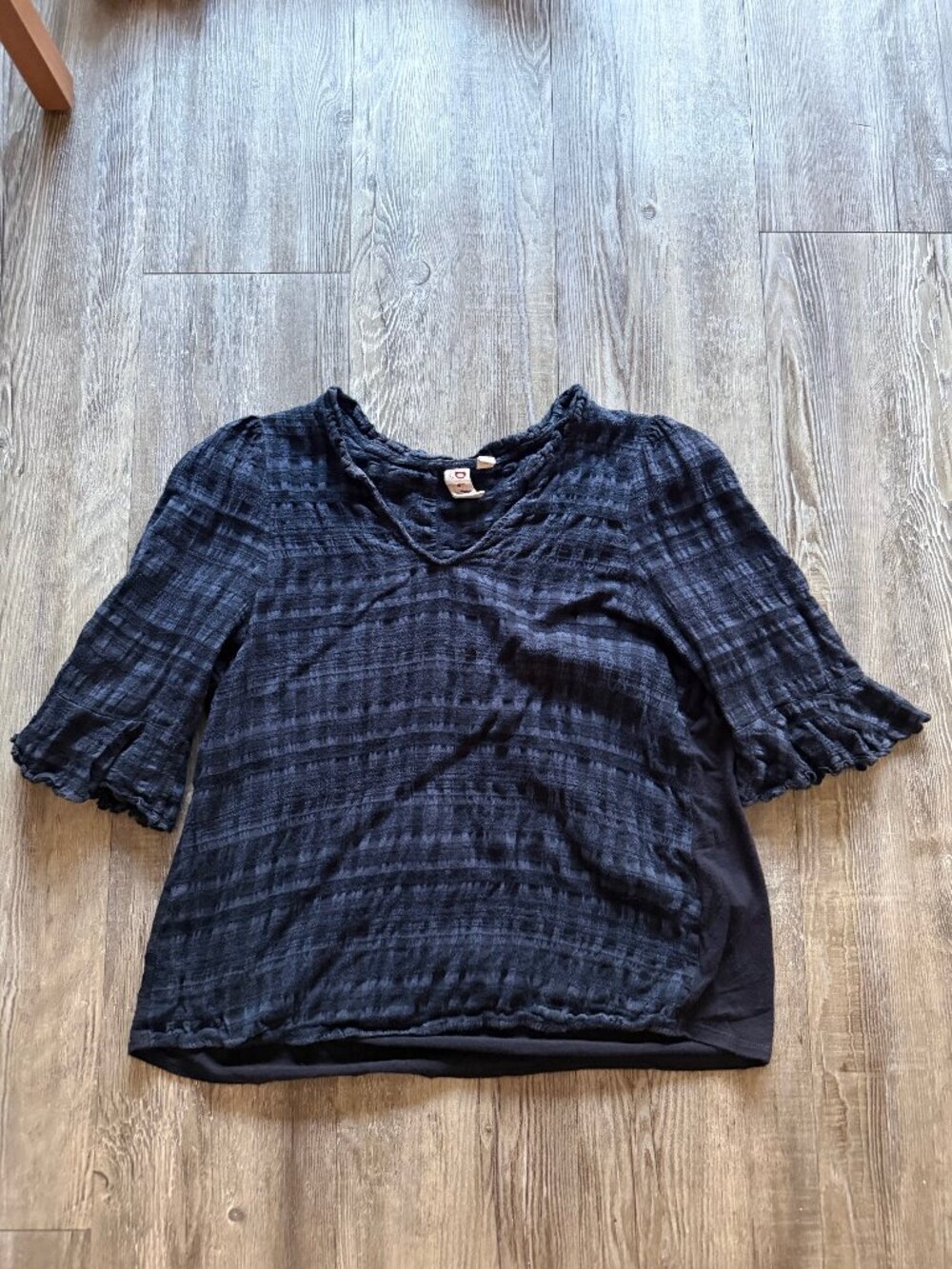 Dolan Plaid Short Sleeve Top with Ruffle Accents